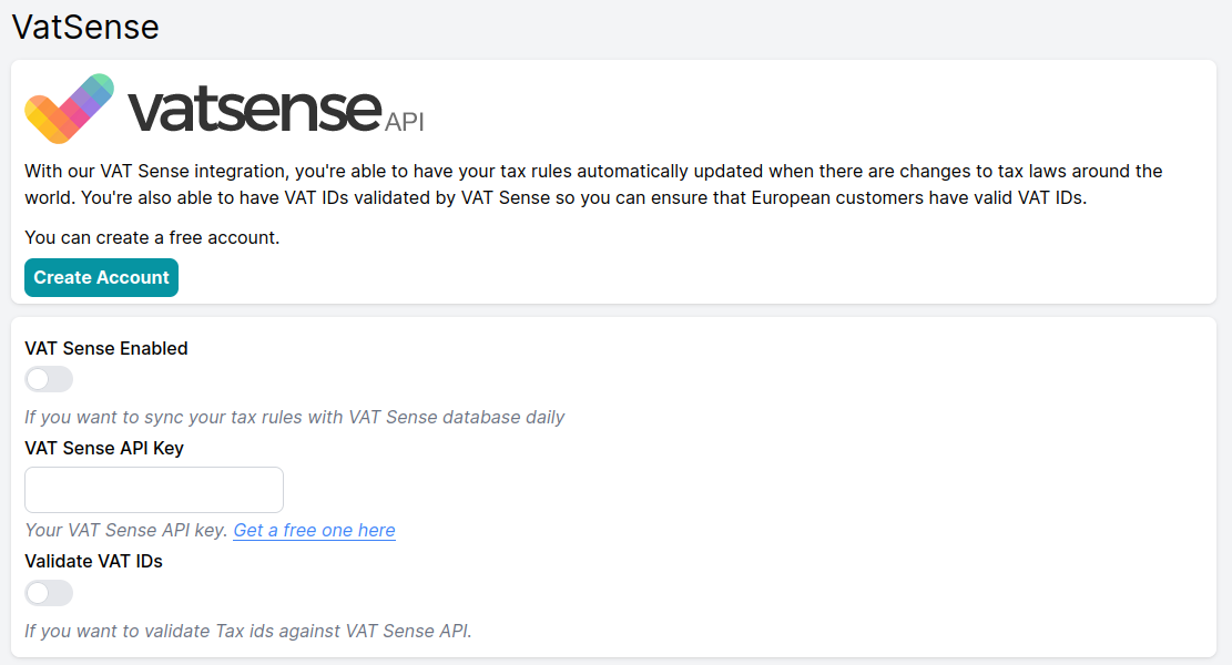 Screenshot of vatsense page