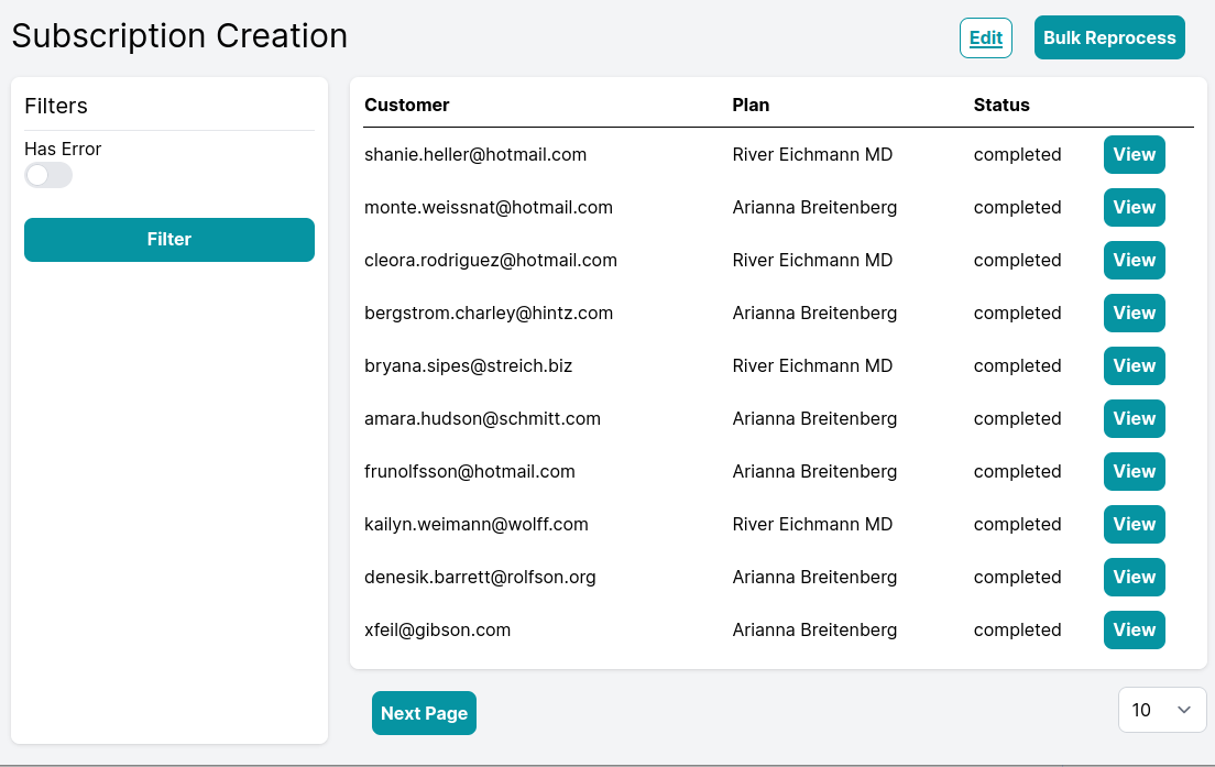 Screenshot of workflow list page